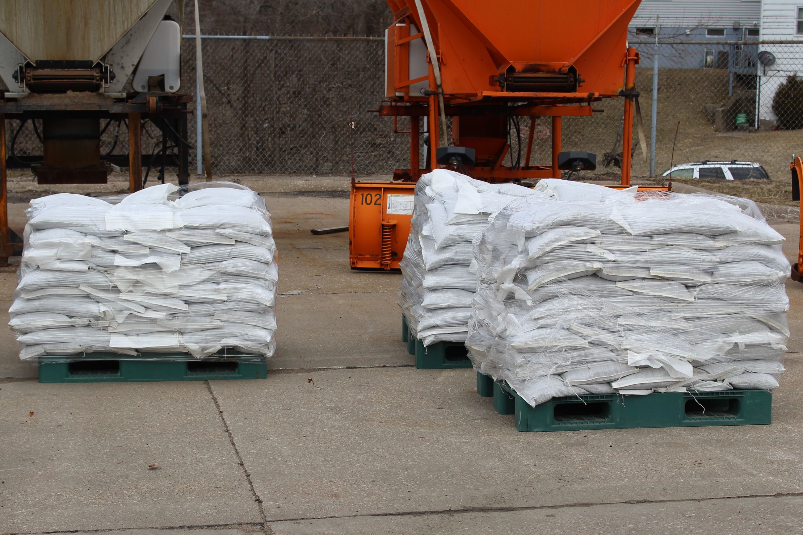 Pallets of sand bags prepared for use 03-14-19 (JPG)