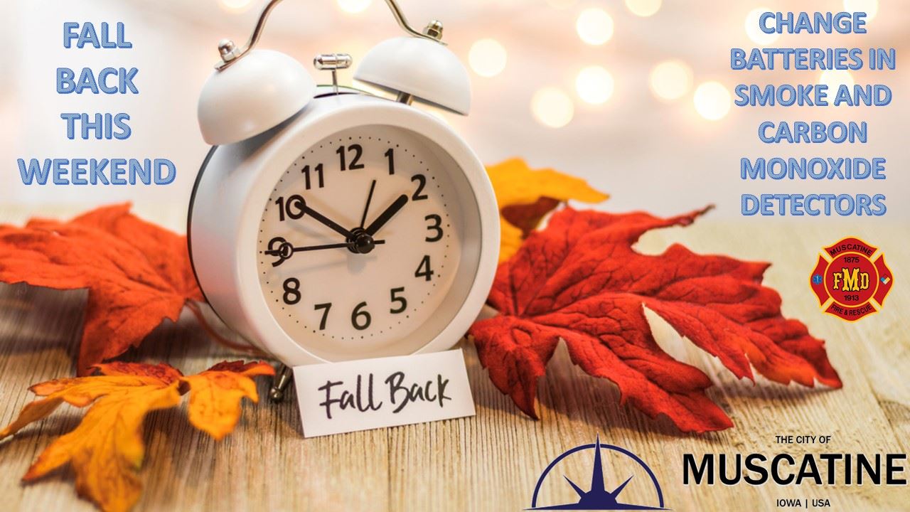 2025 Fall Time Change Promo (JPG) showing clock with leaves around it