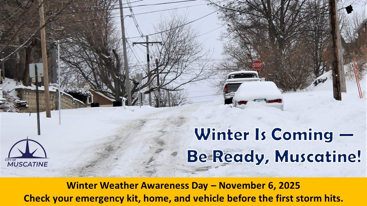 Winter Weather Awareness Day (JPG) showing snow covered Muscatine street