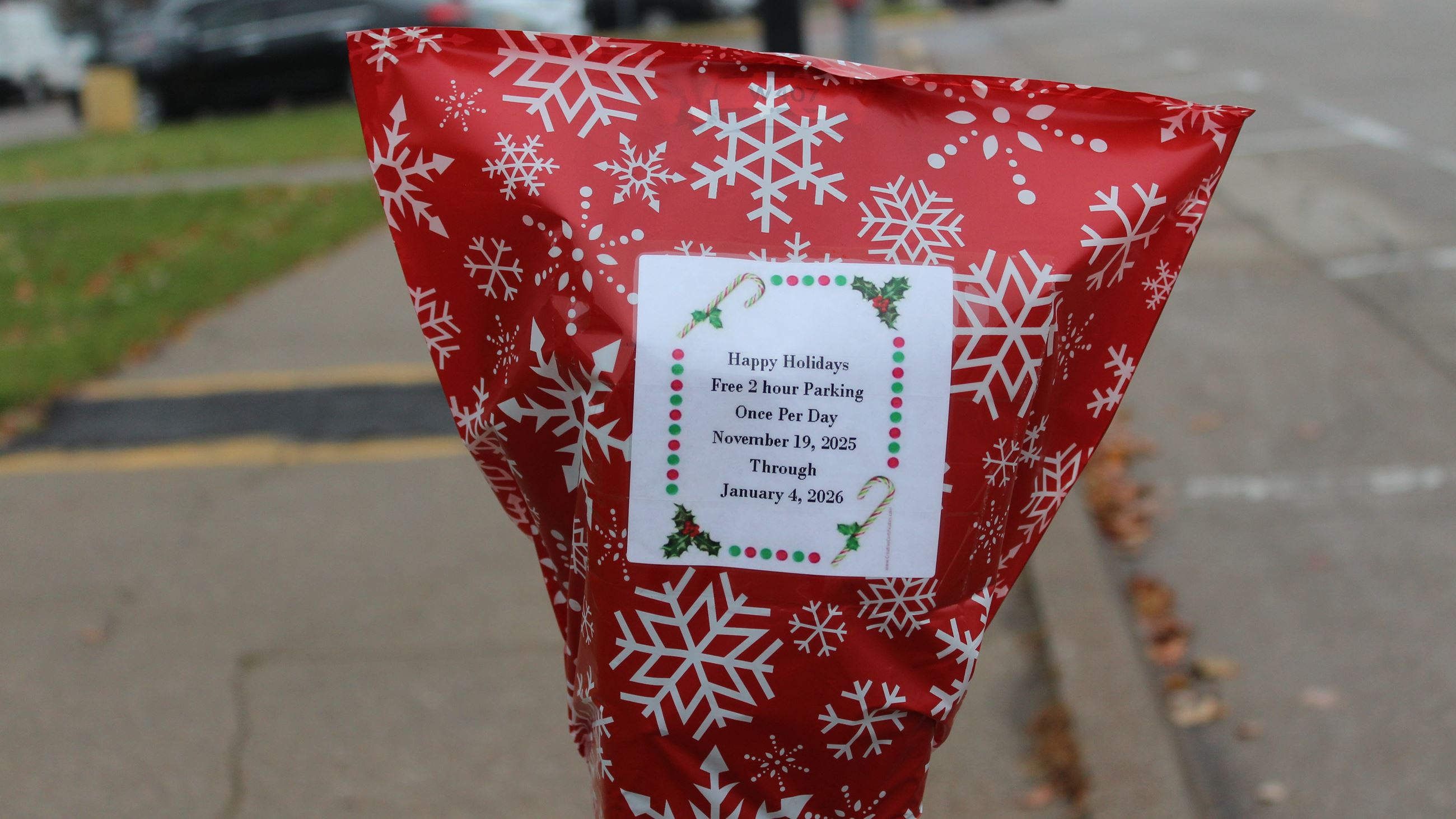 111925 Santa Helpers 601 (JPG) Two-Hour Meter covered with festive bag